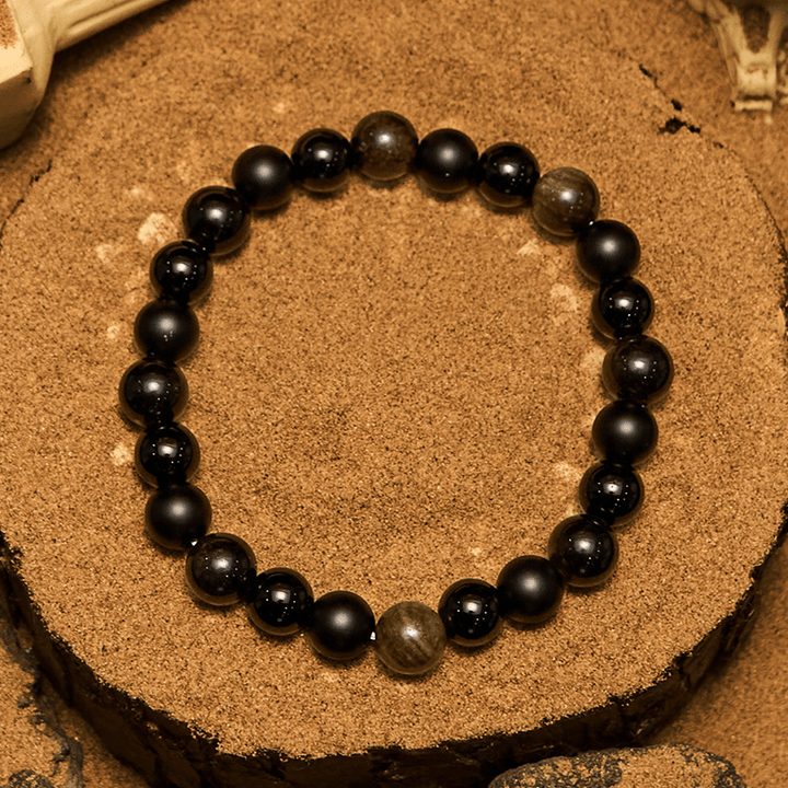 Pulsera Olivenorma para hombre con cuentas de ónix negro y obsidiana dorada