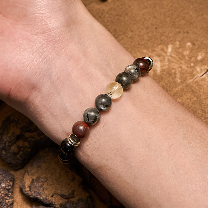 Pulsera Olivenorma de cuentas de labradorita, obsidiana y caoba para hombre