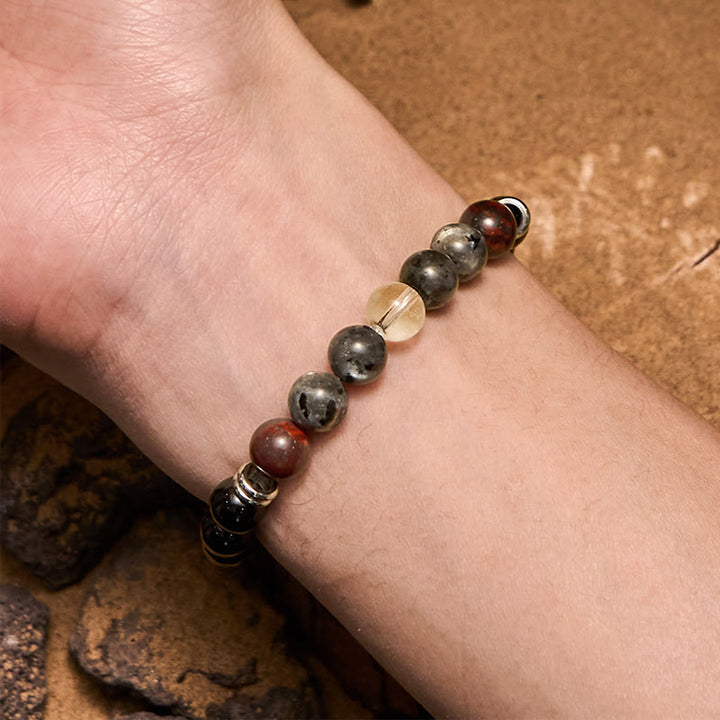 Pulsera Olivenorma de cuentas de labradorita, obsidiana y caoba para hombre