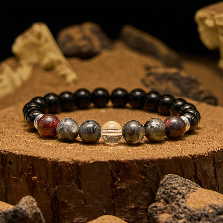 Pulsera Olivenorma de cuentas de labradorita, obsidiana y caoba para hombre