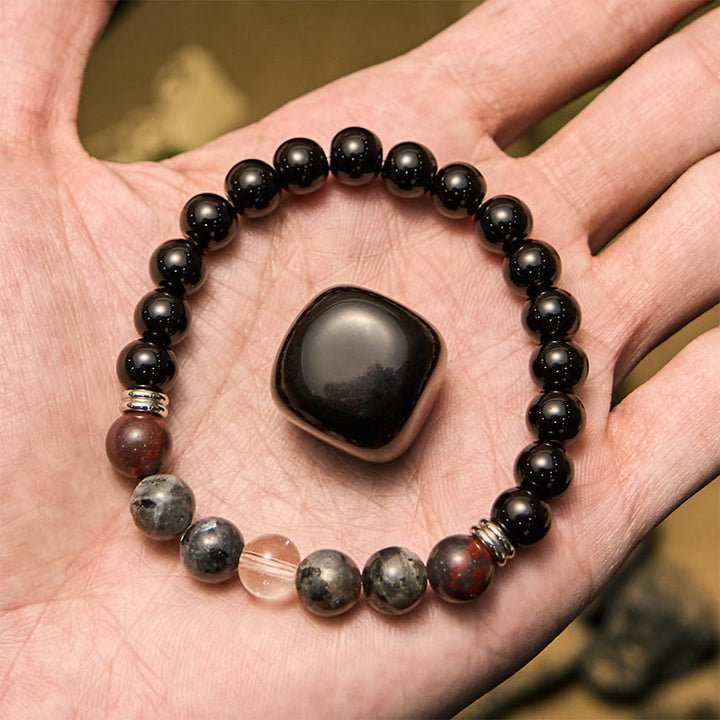 Pulsera Olivenorma de cuentas de labradorita, obsidiana y caoba para hombre