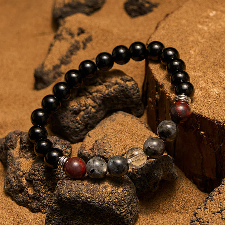 Pulsera Olivenorma de cuentas de labradorita, obsidiana y caoba para hombre