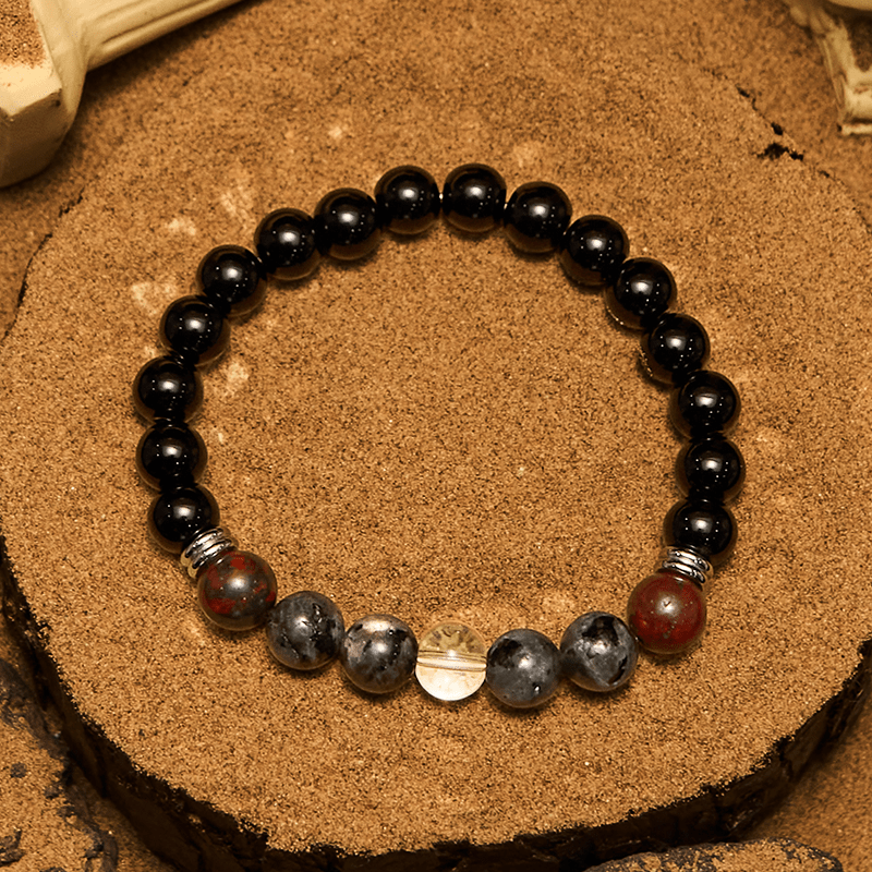 Pulsera Olivenorma de cuentas de labradorita, obsidiana y caoba para hombre