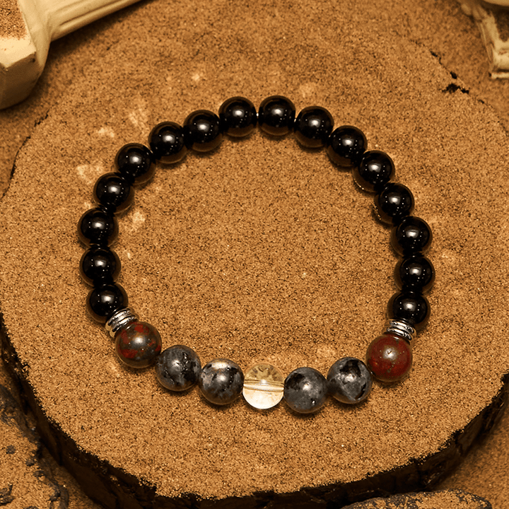 Pulsera Olivenorma de cuentas de labradorita, obsidiana y caoba para hombre