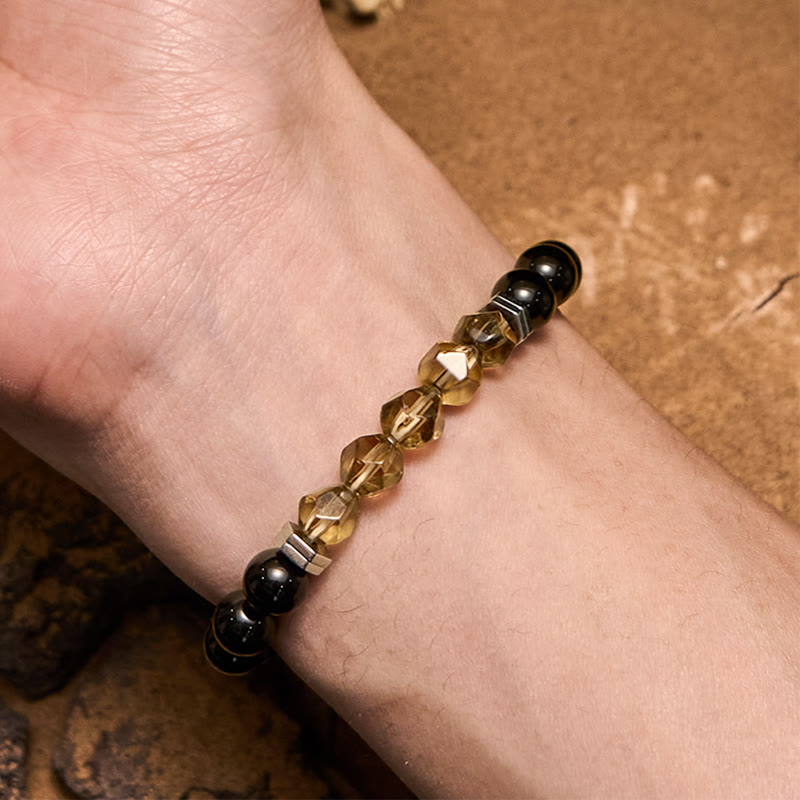 Pulsera de cuentas de obsidiana labradorita y cuarzo ahumado de Olivenorma
