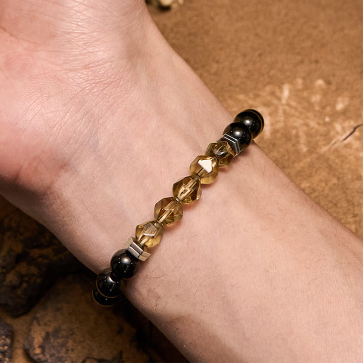 Pulsera de cuentas de obsidiana labradorita y cuarzo ahumado de Olivenorma