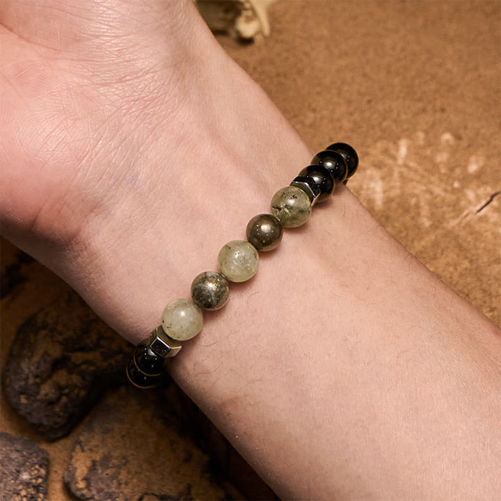 Pulsera de cuentas de obsidiana labradorita y cuarzo ahumado de Olivenorma