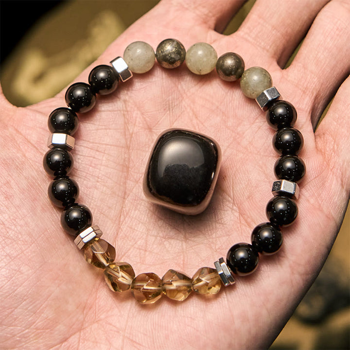 Pulsera de cuentas de obsidiana labradorita y cuarzo ahumado de Olivenorma
