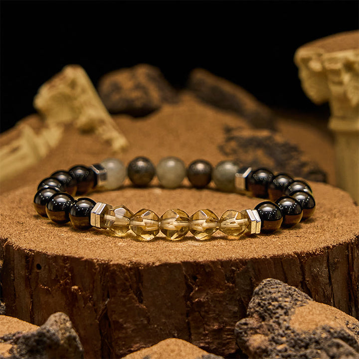 Pulsera de cuentas de obsidiana labradorita y cuarzo ahumado de Olivenorma