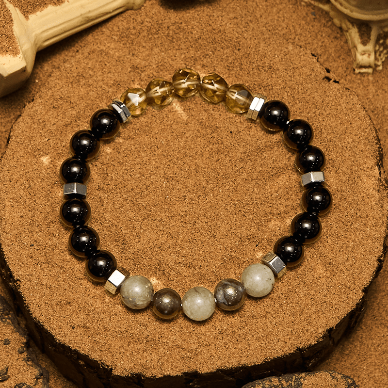 Pulsera de cuentas de obsidiana labradorita y cuarzo ahumado de Olivenorma