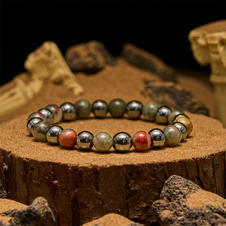 Pulsera de cuentas de hematita con piedra de sangre de dragón de Olivenorma