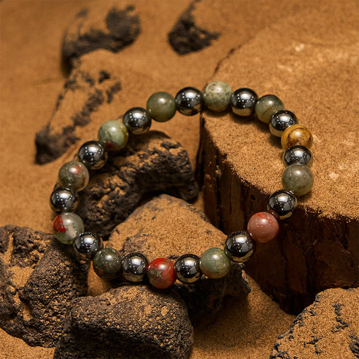Pulsera de cuentas de hematita con piedra de sangre de dragón de Olivenorma