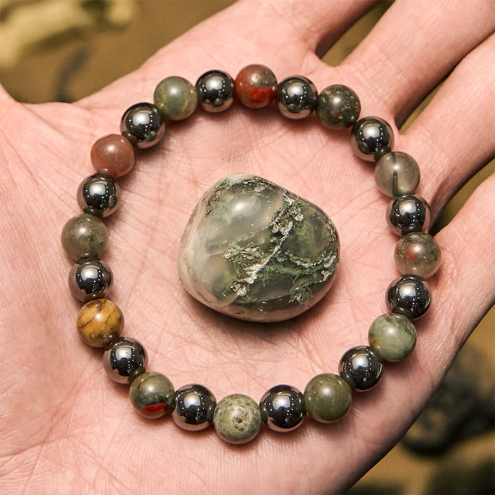 Pulsera de cuentas de hematita con piedra de sangre de dragón de Olivenorma