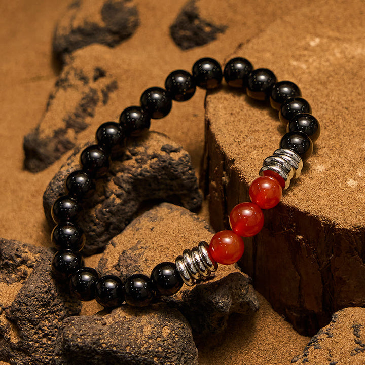 Pulsera Olivenorma de cuentas de ágata roja obsidiana de 8 mm