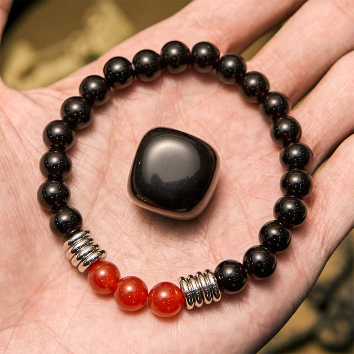 Pulsera Olivenorma de cuentas de ágata roja obsidiana de 8 mm