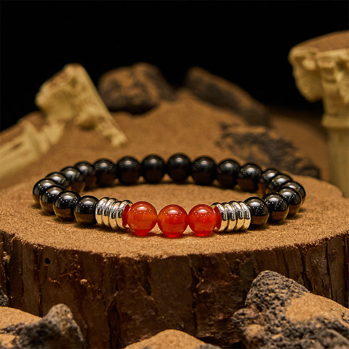 Pulsera Olivenorma de cuentas de ágata roja obsidiana de 8 mm
