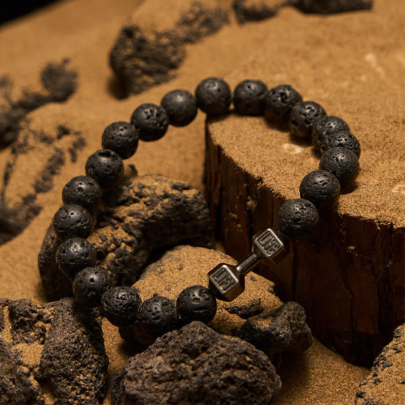 Pulsera de cuentas con colgante de mancuerna de piedra natural de 8 mm de Olivenorma
