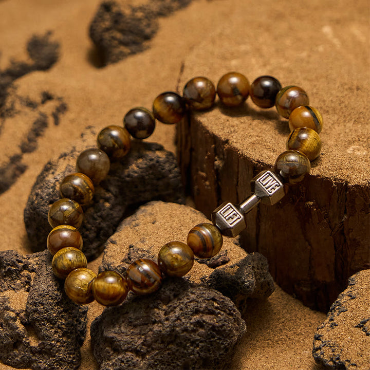 Pulsera de cuentas con colgante de mancuerna de piedra natural de 8 mm de Olivenorma