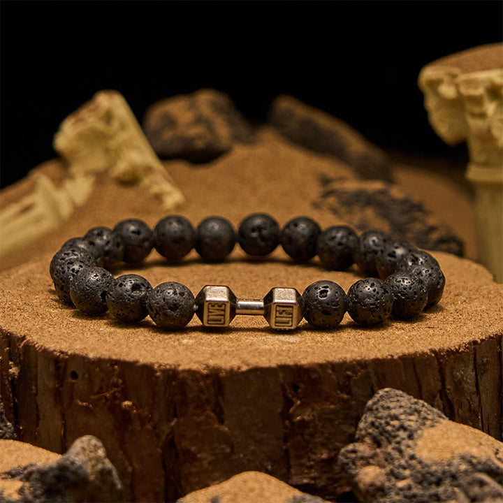 Pulsera de cuentas con colgante de mancuerna de piedra natural de 8 mm de Olivenorma