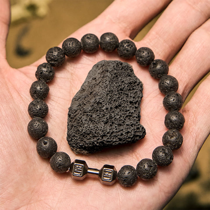 Pulsera de cuentas con colgante de mancuerna de piedra natural de 8 mm de Olivenorma