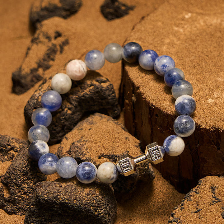 Pulsera de cuentas con colgante de mancuerna de piedra natural de 8 mm de Olivenorma
