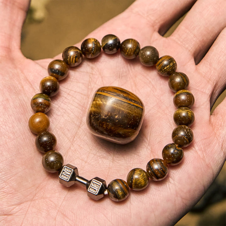 Pulsera de cuentas con colgante de mancuerna de piedra natural de 8 mm de Olivenorma