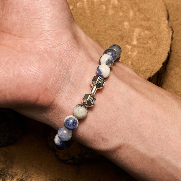 Pulsera de cuentas con colgante de mancuerna de piedra natural de 8 mm de Olivenorma