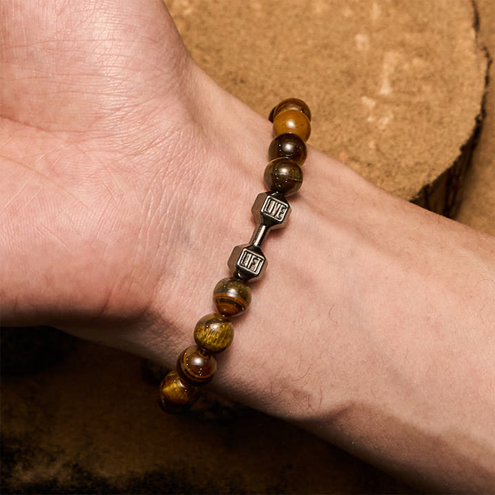 Pulsera de cuentas con colgante de mancuerna de piedra natural de 8 mm de Olivenorma