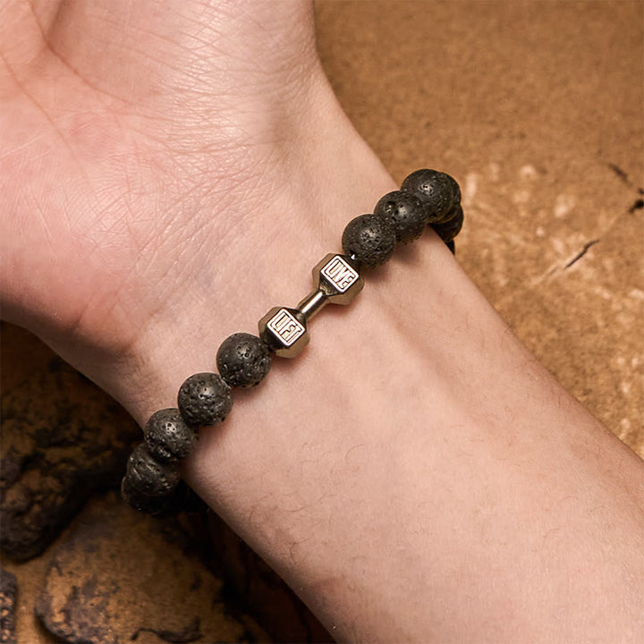 Pulsera de cuentas con colgante de mancuerna de piedra natural de 8 mm de Olivenorma