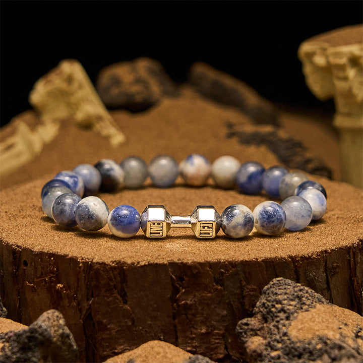 Pulsera de cuentas con colgante de mancuerna de piedra natural de 8 mm de Olivenorma