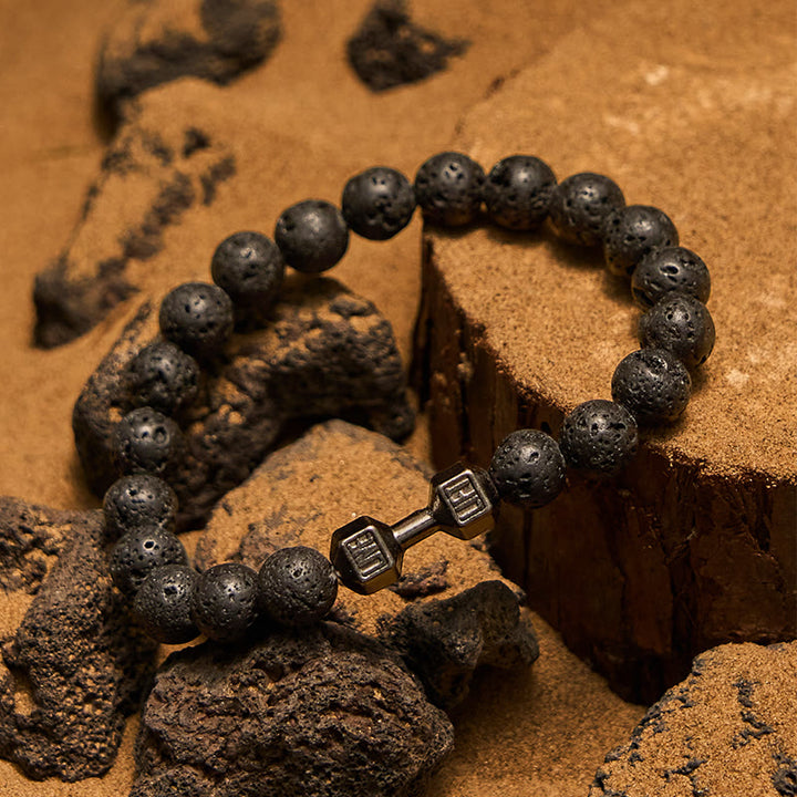 Pulsera de cuentas con colgante de mancuerna de piedra natural de 8 mm de Olivenorma