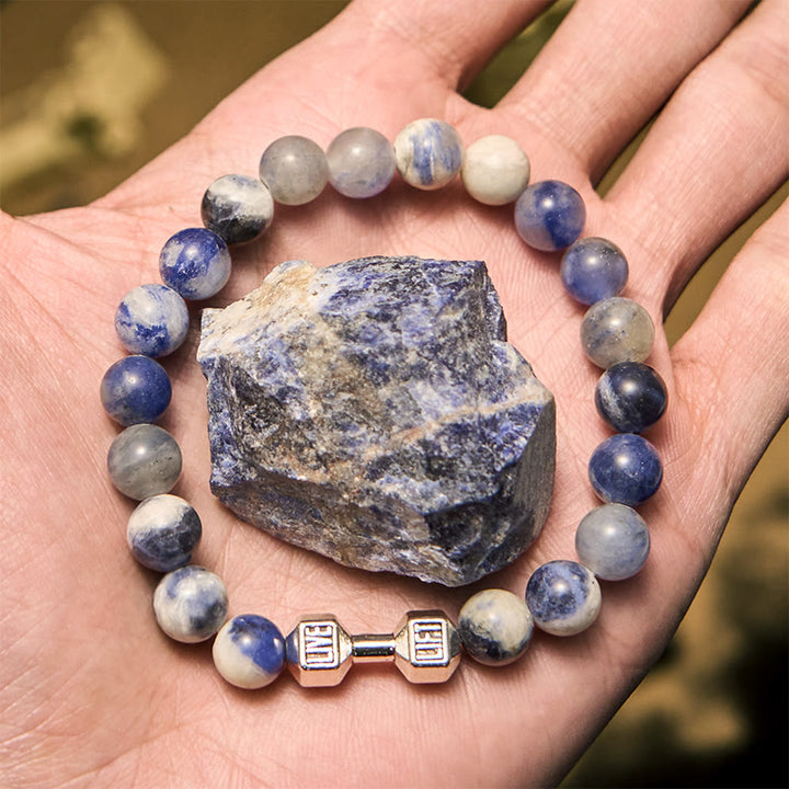 Pulsera de cuentas con colgante de mancuerna de piedra natural de 8 mm de Olivenorma