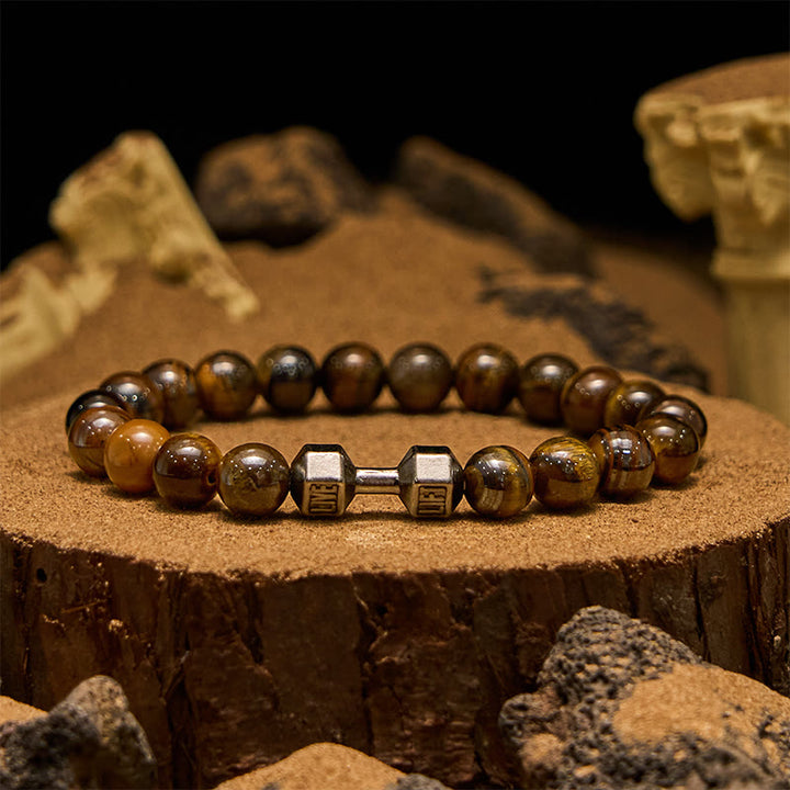 Pulsera de cuentas con colgante de mancuerna de piedra natural de 8 mm de Olivenorma