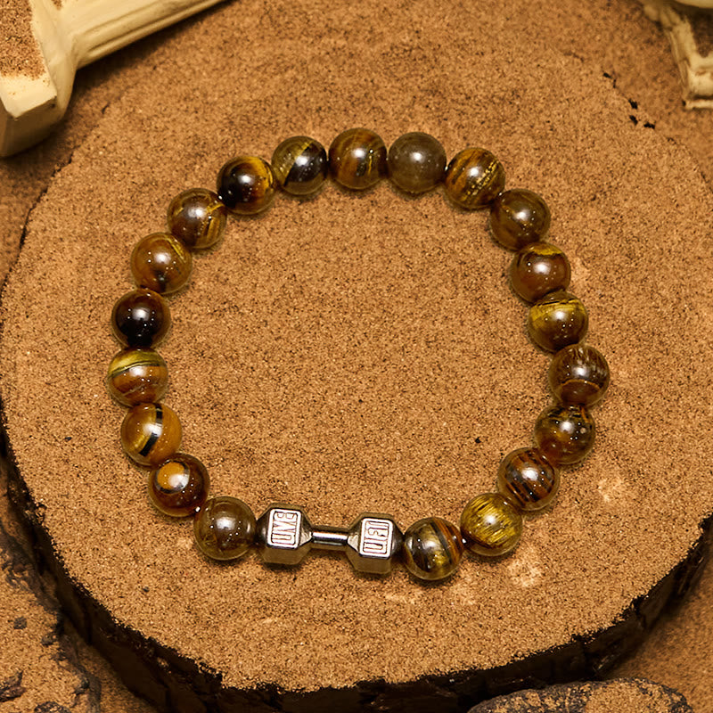Pulsera de cuentas con colgante de mancuerna de piedra natural de 8 mm de Olivenorma
