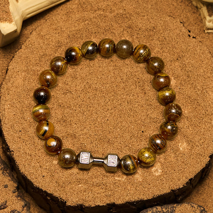 Pulsera de cuentas con colgante de mancuerna de piedra natural de 8 mm de Olivenorma