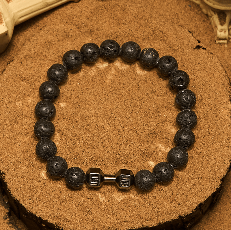 Pulsera de cuentas con colgante de mancuerna de piedra natural de 8 mm de Olivenorma