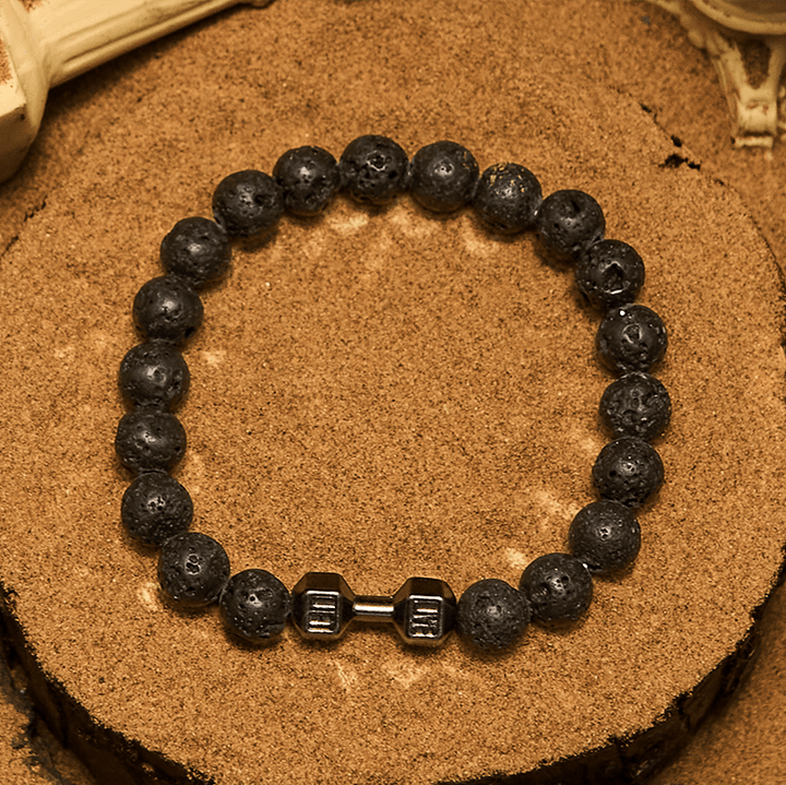 Pulsera de cuentas con colgante de mancuerna de piedra natural de 8 mm de Olivenorma