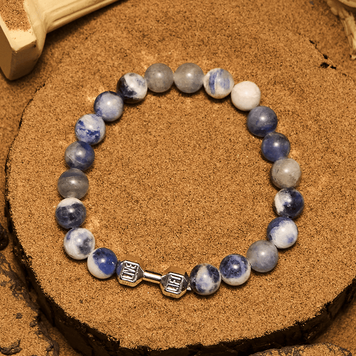 Pulsera de cuentas con colgante de mancuerna de piedra natural de 8 mm de Olivenorma
