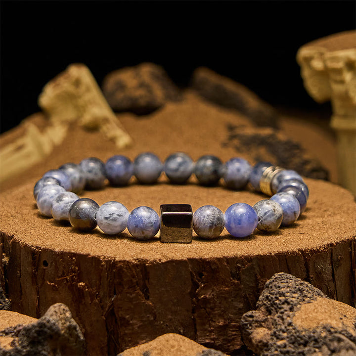 Pulsera Olivenorma de cuentas de hematita y sodalita de corte cuadrado de 8 mm