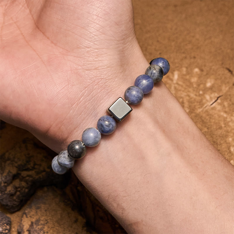 Pulsera Olivenorma de cuentas de hematita y sodalita de corte cuadrado de 8 mm