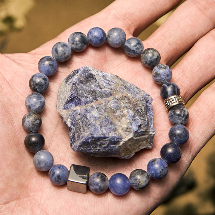 Pulsera Olivenorma de cuentas de hematita y sodalita de corte cuadrado de 8 mm