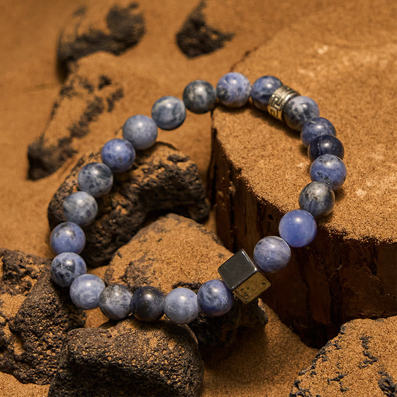 Pulsera Olivenorma de cuentas de hematita y sodalita de corte cuadrado de 8 mm