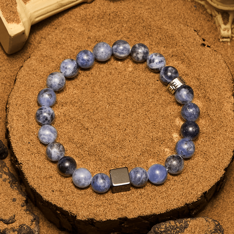 Pulsera Olivenorma de cuentas de hematita y sodalita de corte cuadrado de 8 mm