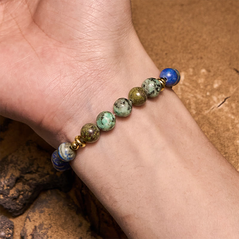 Pulsera Olivenorma de cuentas de lapislázuli y turquesa africana de 8 mm