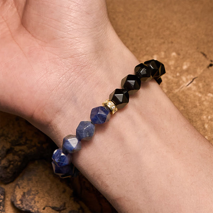 Pulsera de cuentas de sodalita y obsidiana natural facetada de Olivenorma