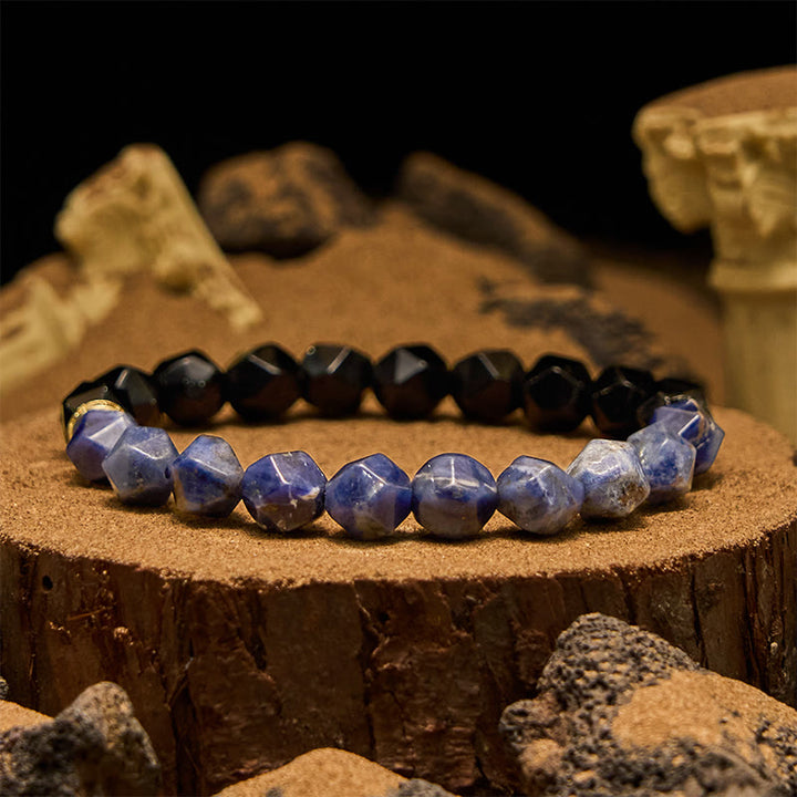 Pulsera de cuentas de sodalita y obsidiana natural facetada de Olivenorma
