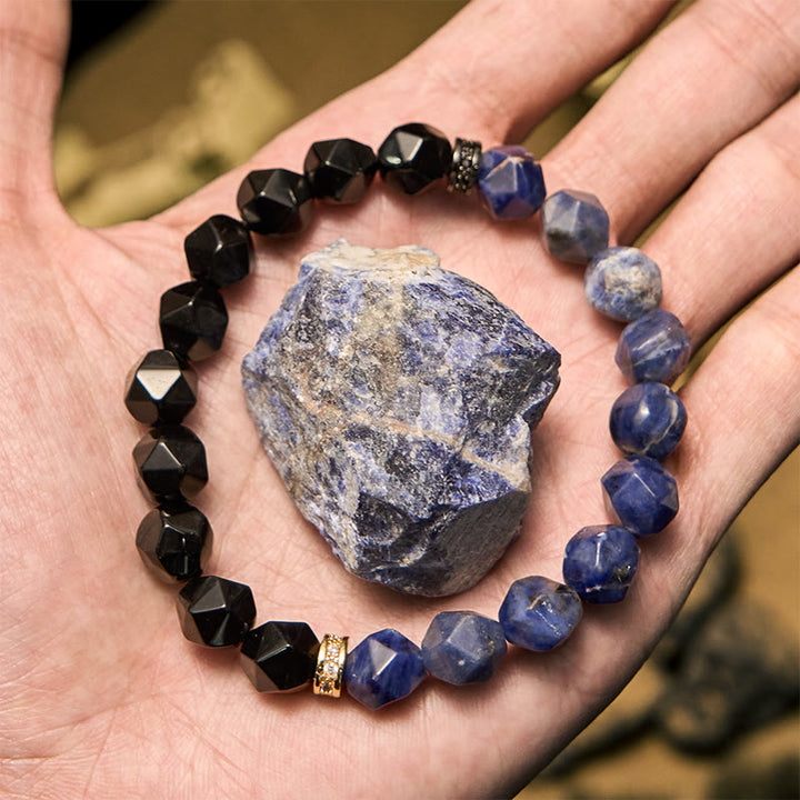 Pulsera de cuentas de sodalita y obsidiana natural facetada de Olivenorma