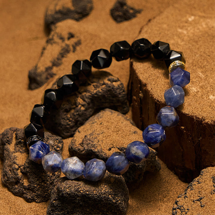 Pulsera de cuentas de sodalita y obsidiana natural facetada de Olivenorma