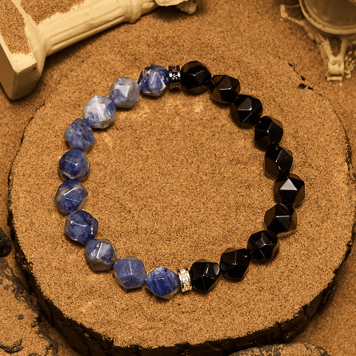 Pulsera de cuentas de sodalita y obsidiana natural facetada de Olivenorma