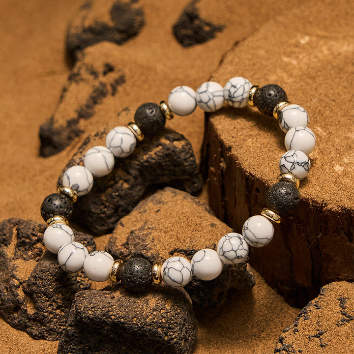 Pulsera de cuentas de turquesa blanca y piedra volcánica natural Olivenorma